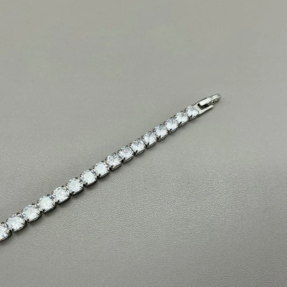 Tennis Bracelet Women Silver Tone Clear Cubic Zirconia Round Cut Classic Jewelry